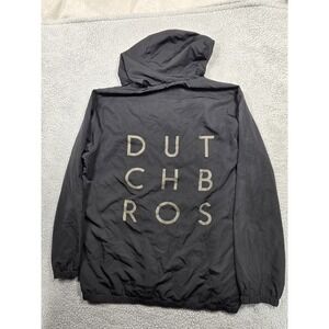 Dutch Bros Coffee‎ Jacket Mens Large Black Windbreaker Full Zip Hooded SEE DESC